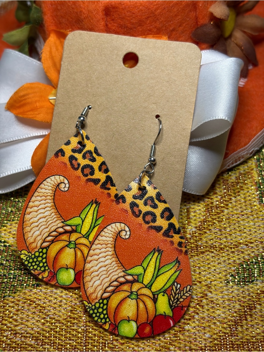 Orange Harvest Cornucopia Teardrop Earrings - Women Accessories